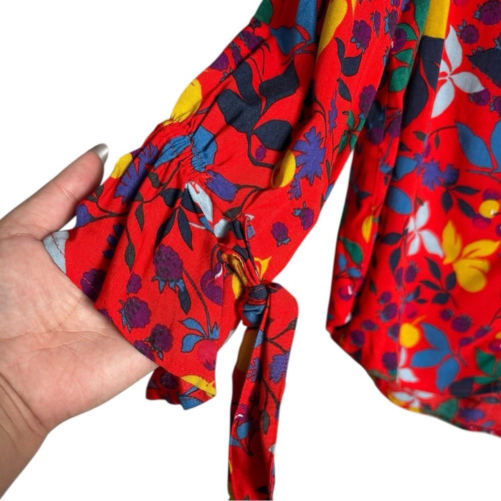 Maeve Anthropologie Red Floral and Fruit Button Down Top - Picture 2 of 5